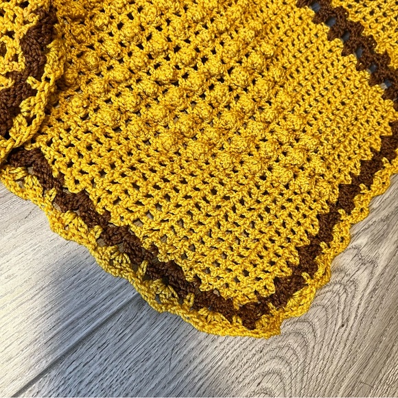 Handmade Crochet Granny Square Blanket Mustard Yellow Brown Fall Themed 41”x58” - Picture 6 of 7